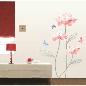 Autocolant Ambiance Light Pink Flowers And Butterflies