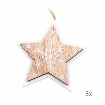 Set 5 decorațiuni suspendate din lemn în formă de stea Dakls, lungime 7,5 cm