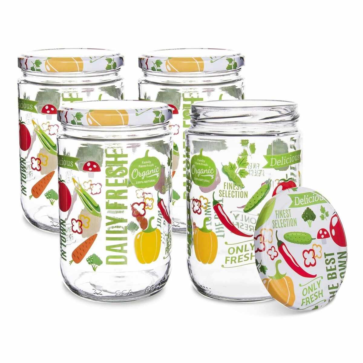 Set borcane din sticlă cu capac pentru conservare Orion Fruit, 4 buc.