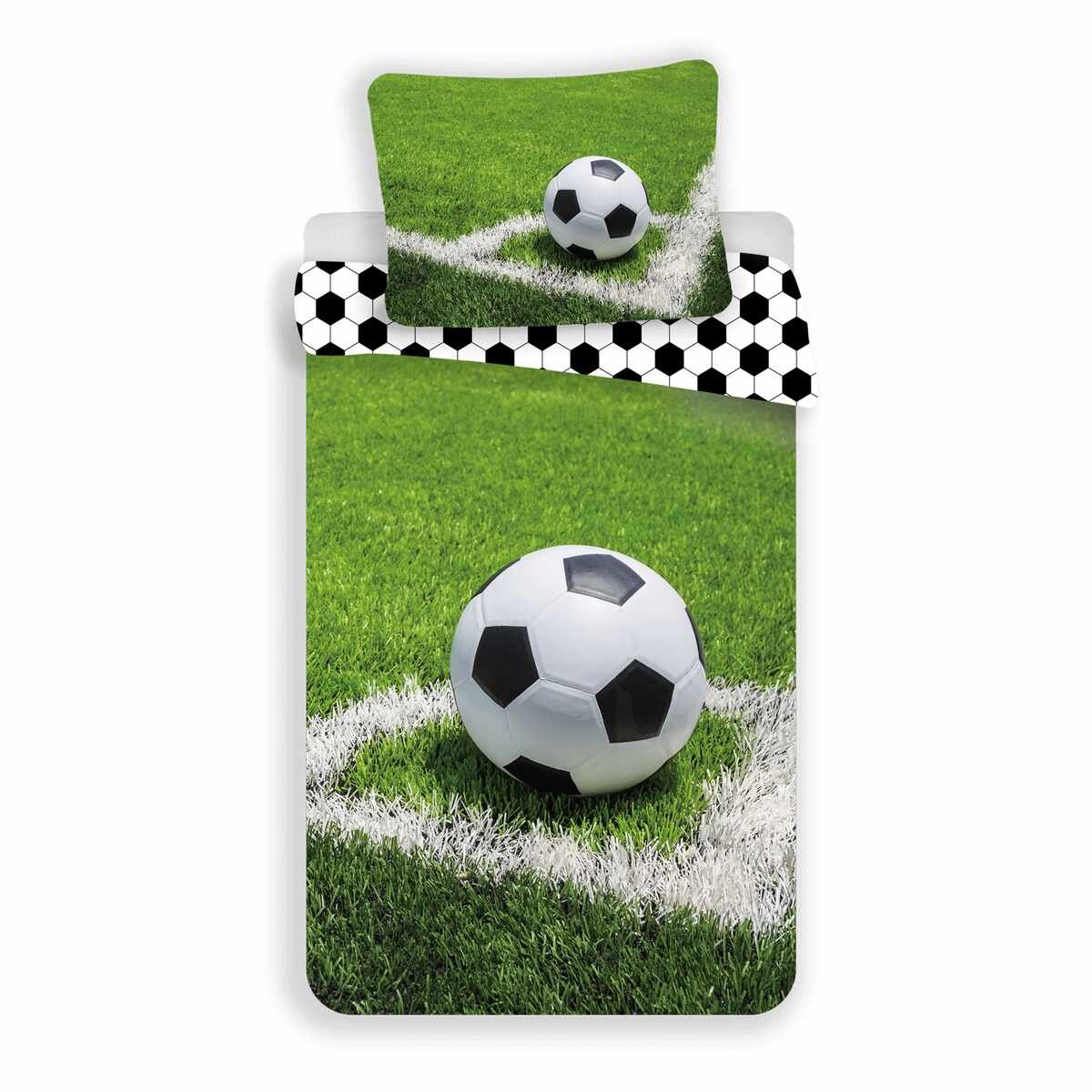 Lenjerie de pat din bumbac pentru copii Minge de fotbal, 140 x 200 cm, 70 x 90 cm