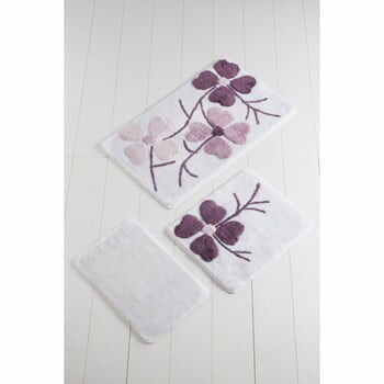 Set 3 covorașe de baie Confetti Bathmats Flowers, violet - alb