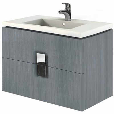 Dulap baza pentru lavoar suspendat cu doua sertare Kolo Twins 80 cm, gri argintiu