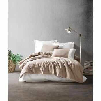 Lenjerie de pat din bumbac cu cearșaf Cotton Box Plain, 200 x 220 cm, crem