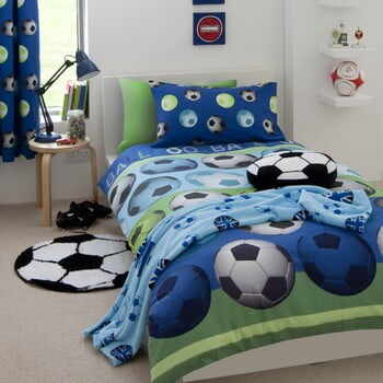 Lenjerie de pat pentru copii Catherine Lansfield Football, 135 x 200 cm, albastru