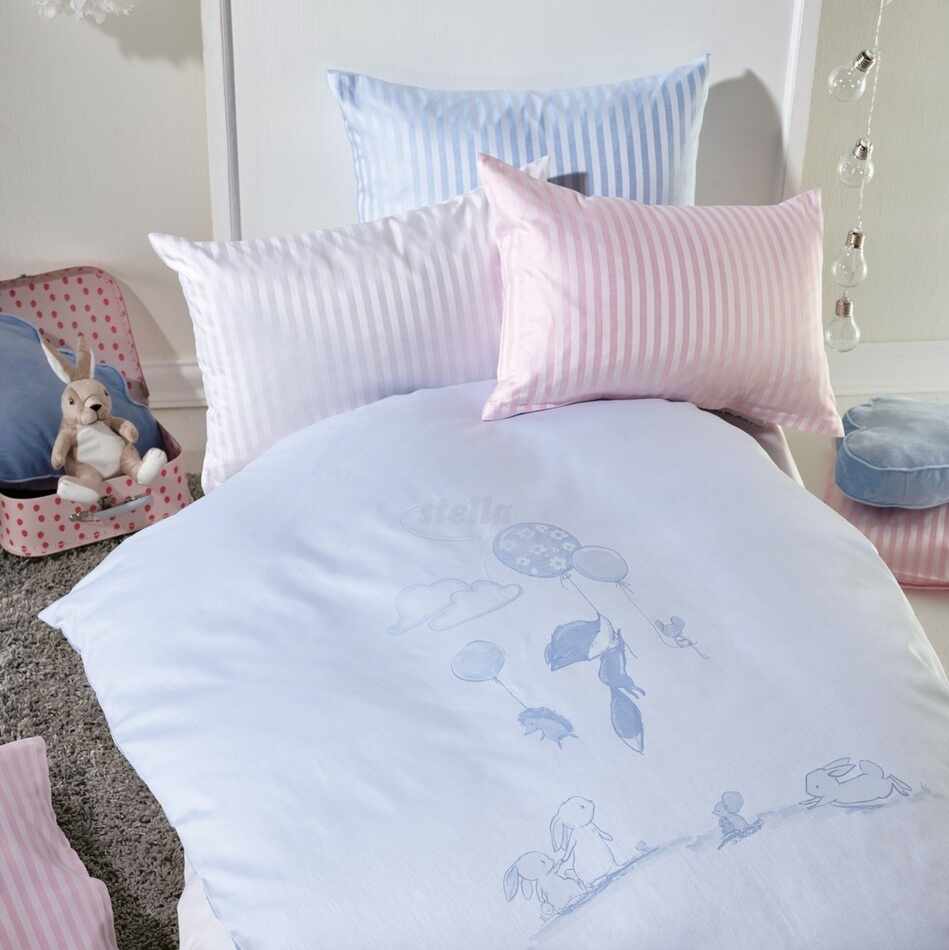 Lenjerie pat din damasc copii Stella AteliersOskars Abenteuer, roz, 100 x 135 cm, 40 x 60 cm