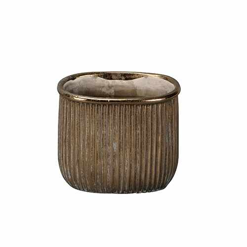 Ghiveci Golden Grooves din ceramica aurie 17 cm