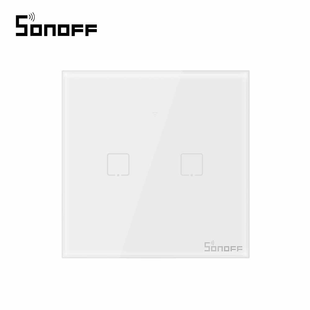 Intrerupator dublu cu touch Sonoff T1EU2C, Wi-Fi + RF, Control de pe telefonul mobil