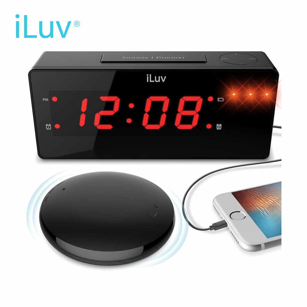 Ceas digital LED cu alarma iLuv TimeShaker Boom, Dual Alarm, Incarcare dispozitive