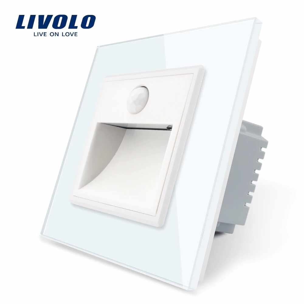 Lampa de veghe LED Livolo cu rama din sticla, Senzor miscare incorporat