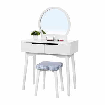 Măsuță din lemn cu oglindă, scaun și două sertare Songmics, alb