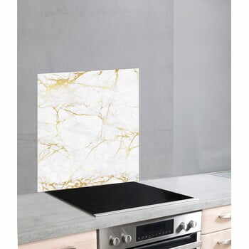 Protecție sticlă pentru perete/aragaz Wenko Marble, 70 x 60 cm, auriu - alb