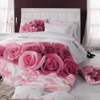 Lenjerie de pat cu cearșaf din bumbac Darlign, 160 x 220 cm, roz