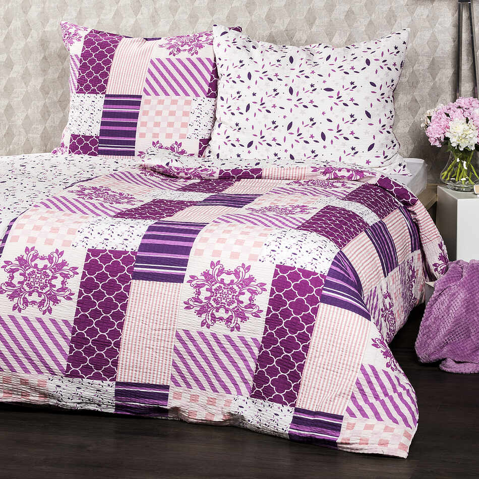 Lenjerie de pat din crep 4Home Patchwork violet, 140 x 220 cm, 70 x 90 cm