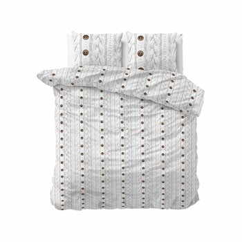 Lenjerie din flanelă pentru pat dublu Sleeptime Knit Buttons, 200 x 220 cm, alb
