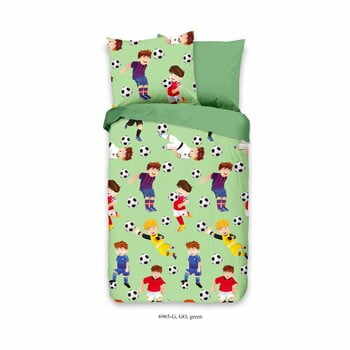 Lenjerie de pat din bumbac pentru copii Good Morning Fotbal, 120 x 150 cm, verde