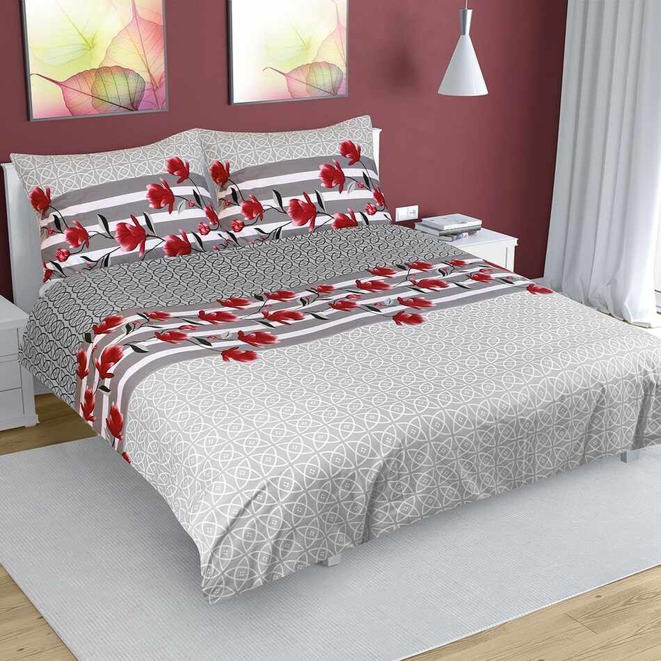 Lenjerie de pat, bumbac, Tufiș gri, 200 x 220 cm, 2 buc. 70 x 90 cm