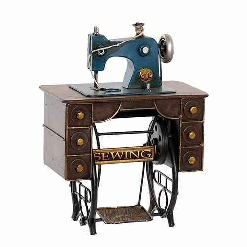 Deco Sewing Machine din metal albastru 21x12 cm