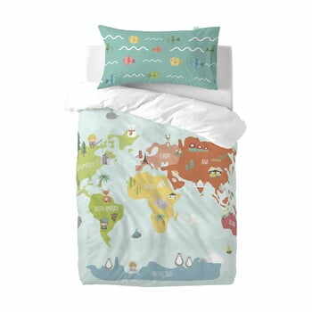Lenjerie de pat din amestec de bumbac pentru copii Happynois World Map, 115 x 145 cm