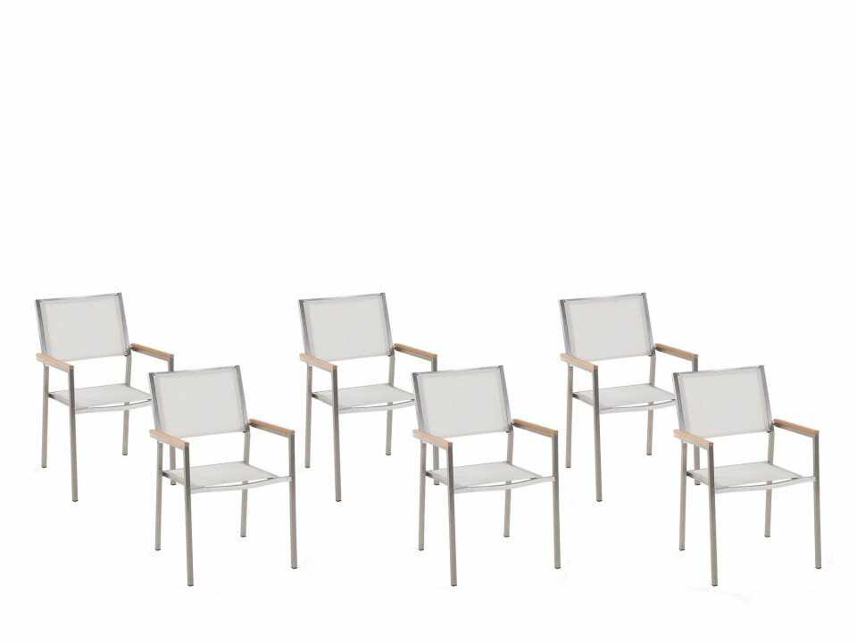 Set de 6 scaune de gradina Grosseto, argintii/albe, 55 x 58 x 87 cm