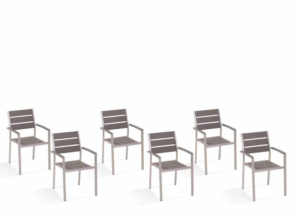 Set de 6 scaune de gradina Vernio, aluminiu/ lemn, gri, 54 x 57 x 88 cm