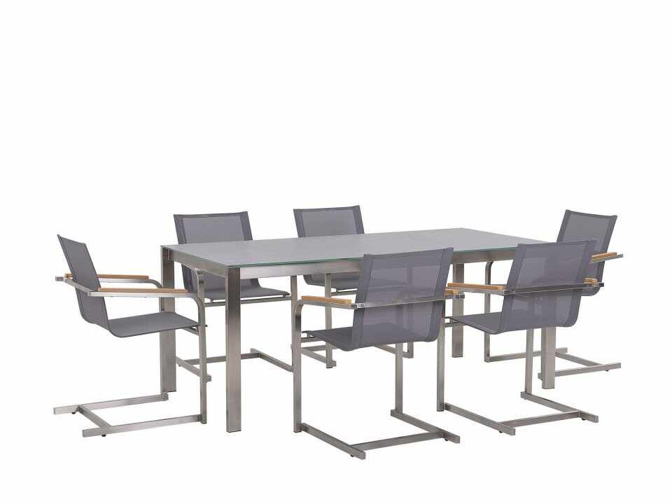Set de masa si 6 scaune pentru gradina Cosolet, gri/argintiu