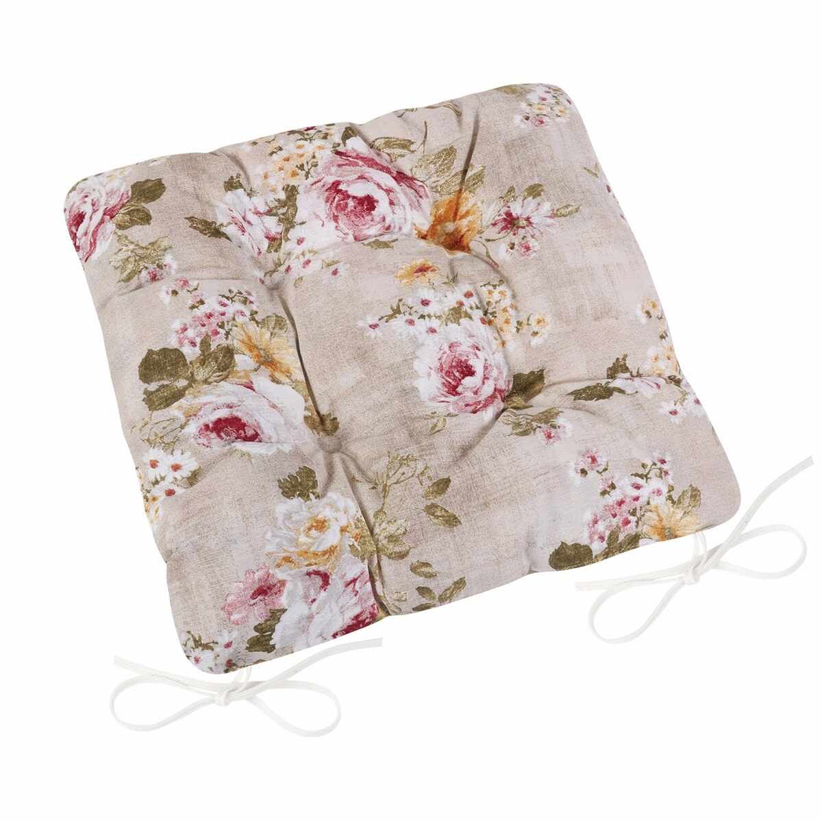 Pernă de scaun matlasată Ema Buchet de flori, 40 x 40 cm