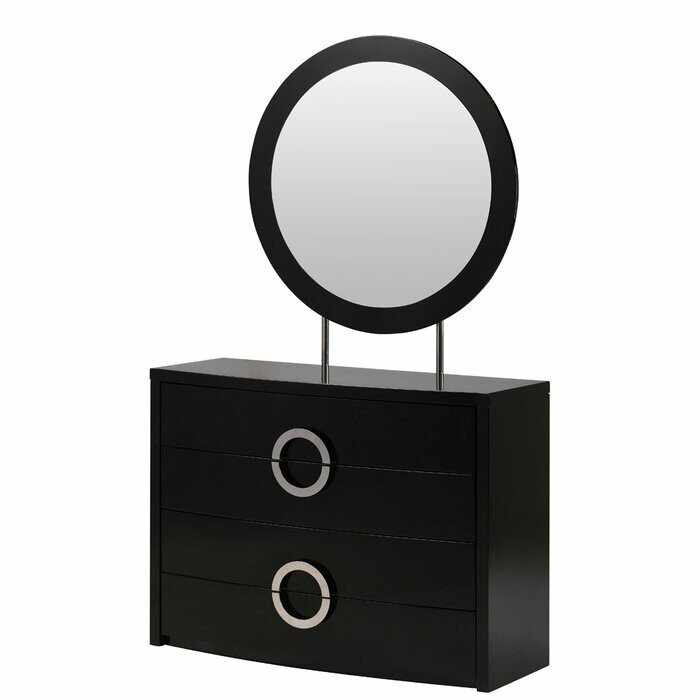Oglindă rotundă pentru masa de toaleta, negru, 80 x 80 cm
