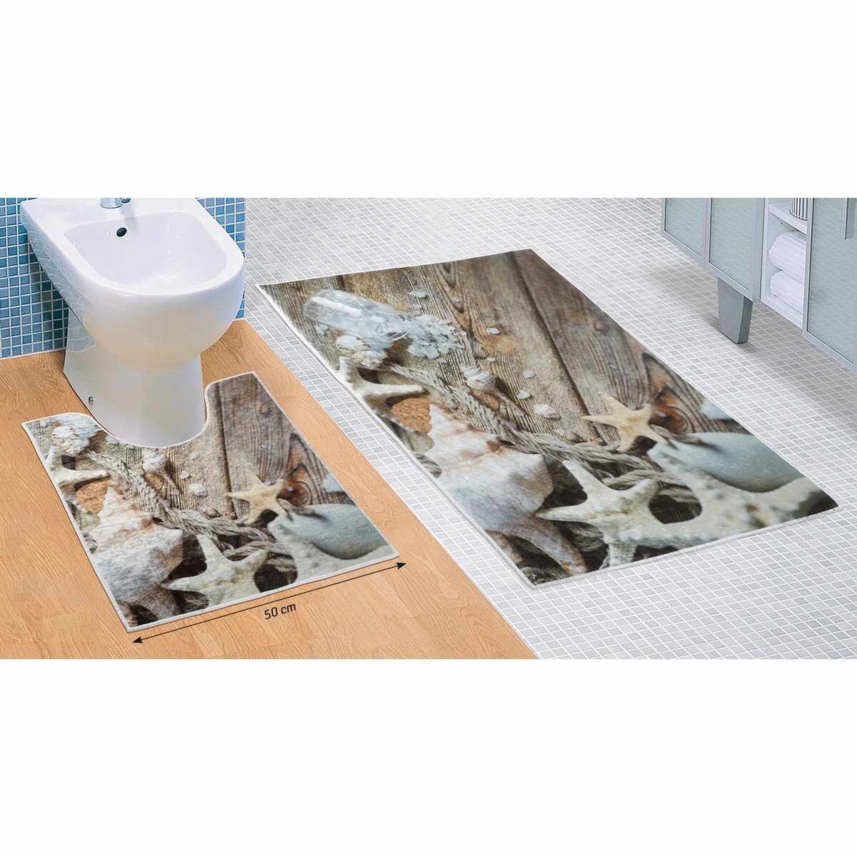 Set de covorașe de baie Scoici de mare 3D, 60 x 100 cm, 50 x 60 cm