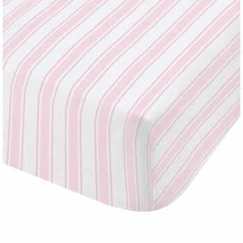 Lenjerie de pat din bumbac Bianca Check And Stripe, 90 x 190 cm, alb - roz