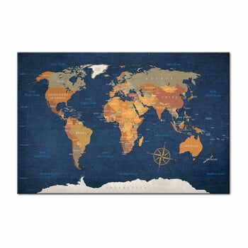 Avizier cu harta lumii Bimago Ink Oceans, 90 x 60 cm