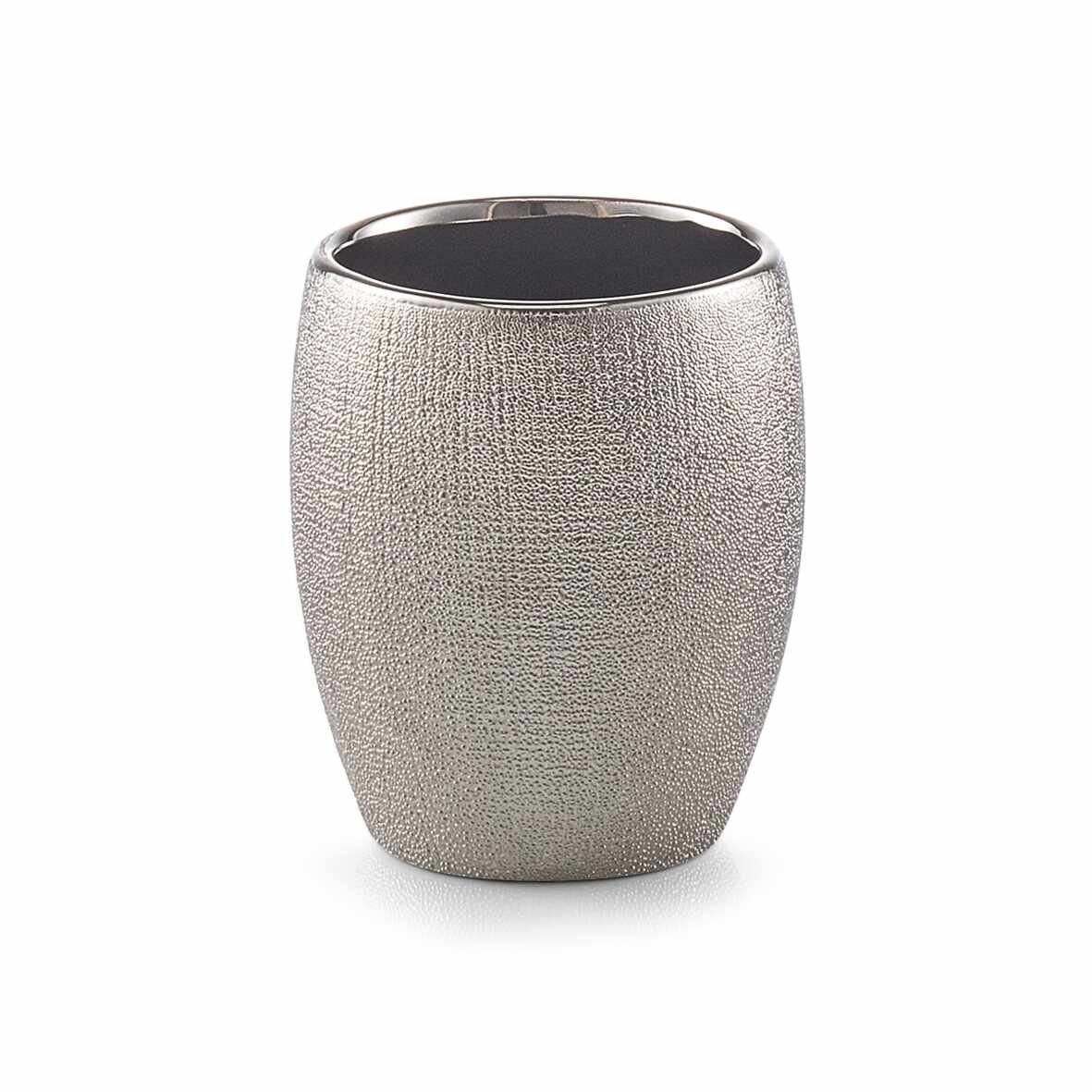 Pahar pentru periuta din ceramica, Glitter Silver, Ø 8,1xH9,8 cm