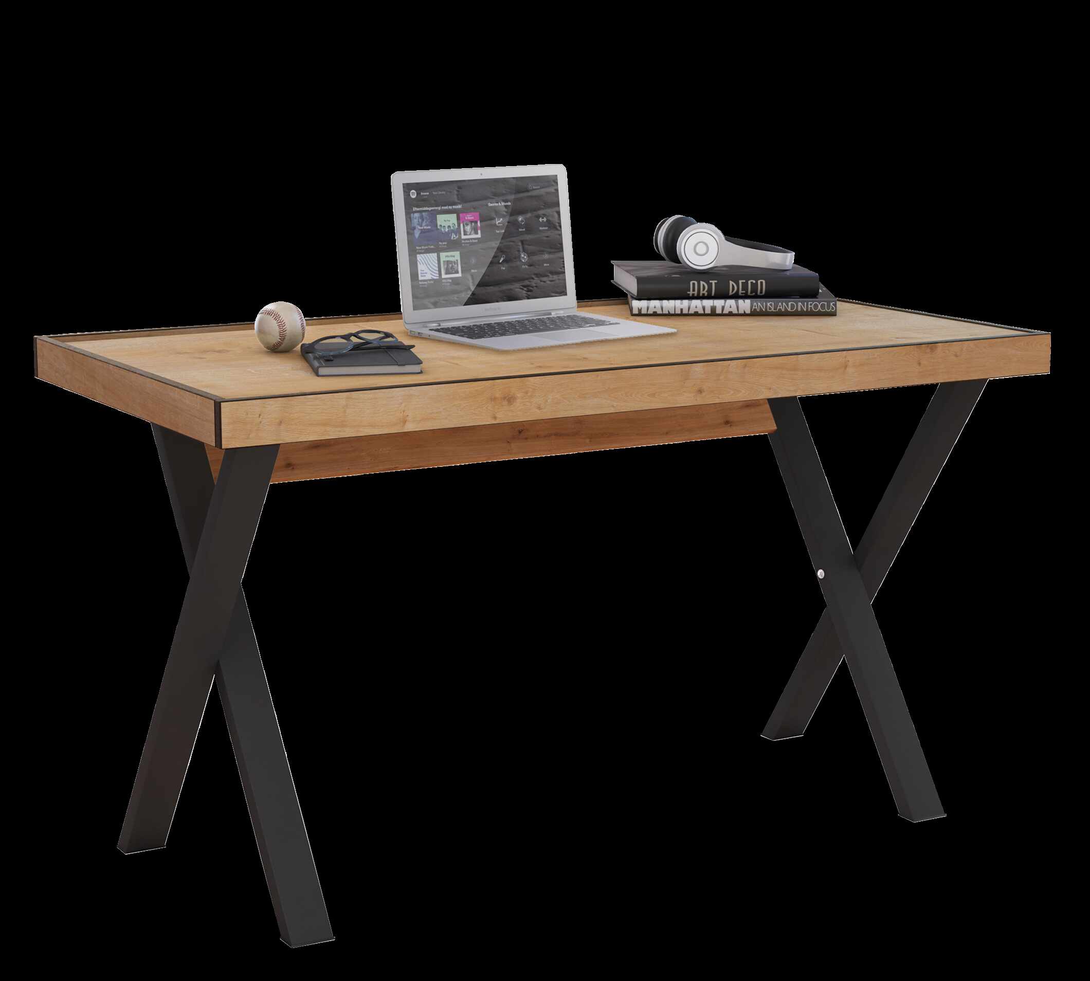 Masa de birou din pal si metal, pentru tineret Young Stejar / Negru, L130xl70xH75,5 cm
