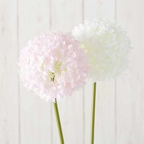 Floare artificiala Snowball Alb / Roz, H68 cm, 2 bucati