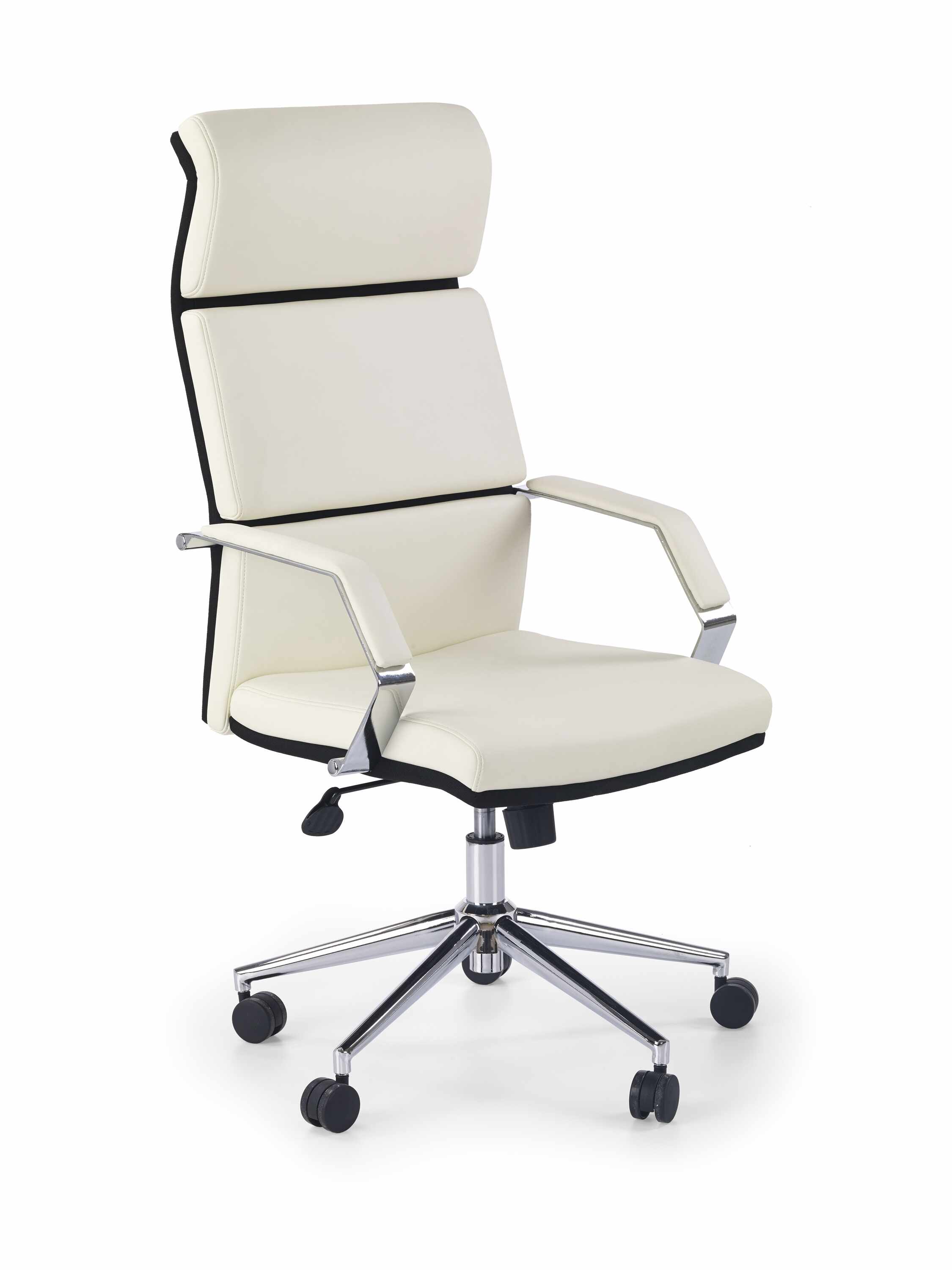 Scaun de birou directorial tapitat cu piele ecologica Costa Alb / Negru, l60xA63xH117-124 cm