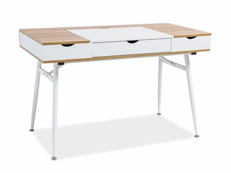Masa de birou din pal si metal, cu 3 sertare B-151 Stejar / Alb, L120xl60xH76 cm