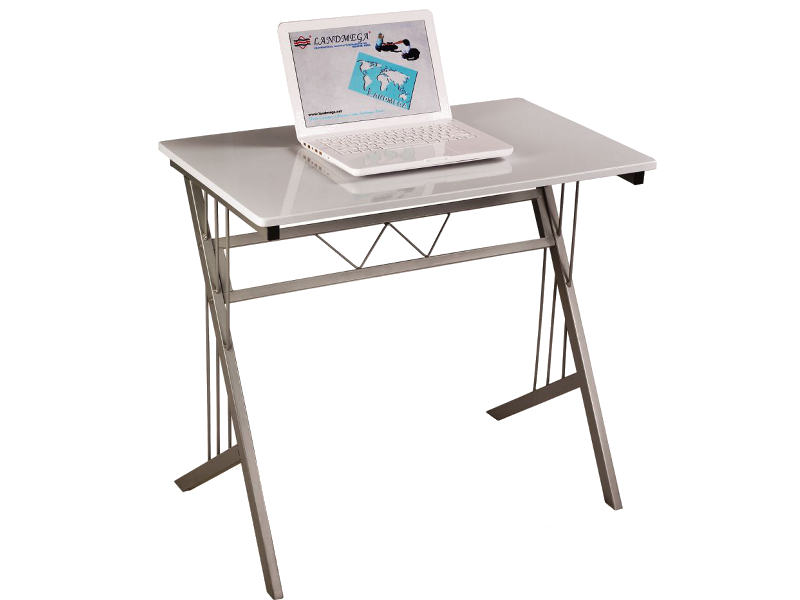 Masa de birou din pal si metal, B-120 Alb / Aluminiu, L80xl51xH72 cm