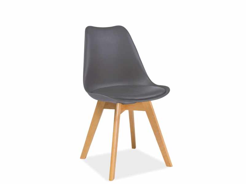 Scaun din plastic cu sezut tapitat cu piele ecologica, cu picioare din lemn Kris Grey / Beech, l49xA41xH83 cm