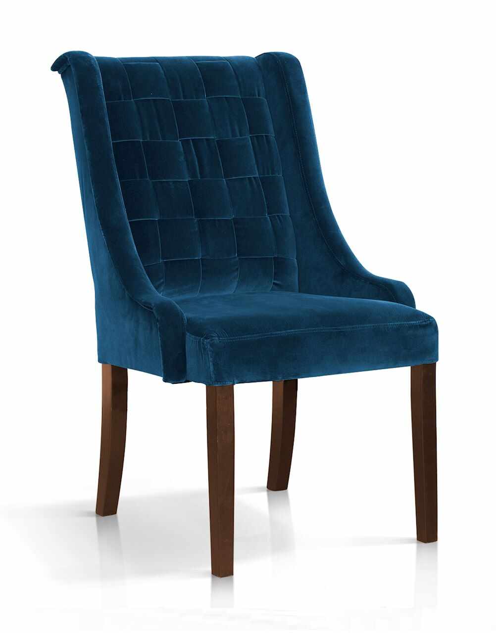 Scaun tapitat cu stofa, cu picioare din lemn Prince Velvet Bleumarin / Nuc, l55xA70xH105 cm