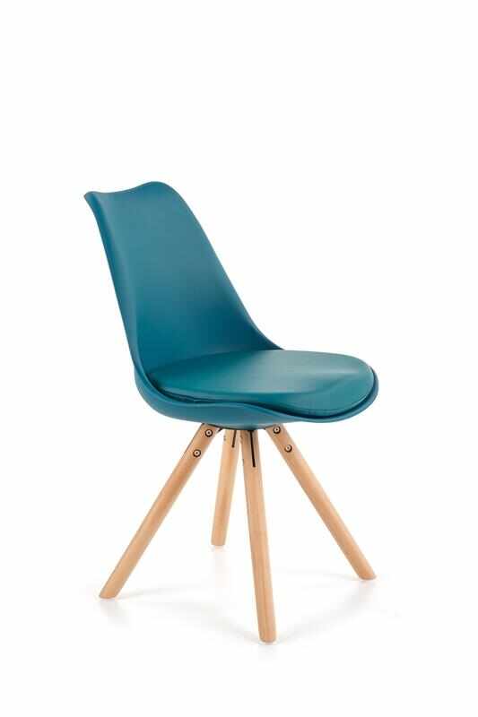 Scaun tapitat cu piele ecologica, cu picioare din lemn K201 Turquoise, l48xA57xH81 cm