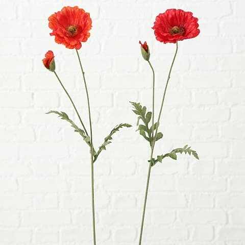 Fir floare artificiala Corn Poppy Rosu / Verde, Modele Asortate, H64 cm