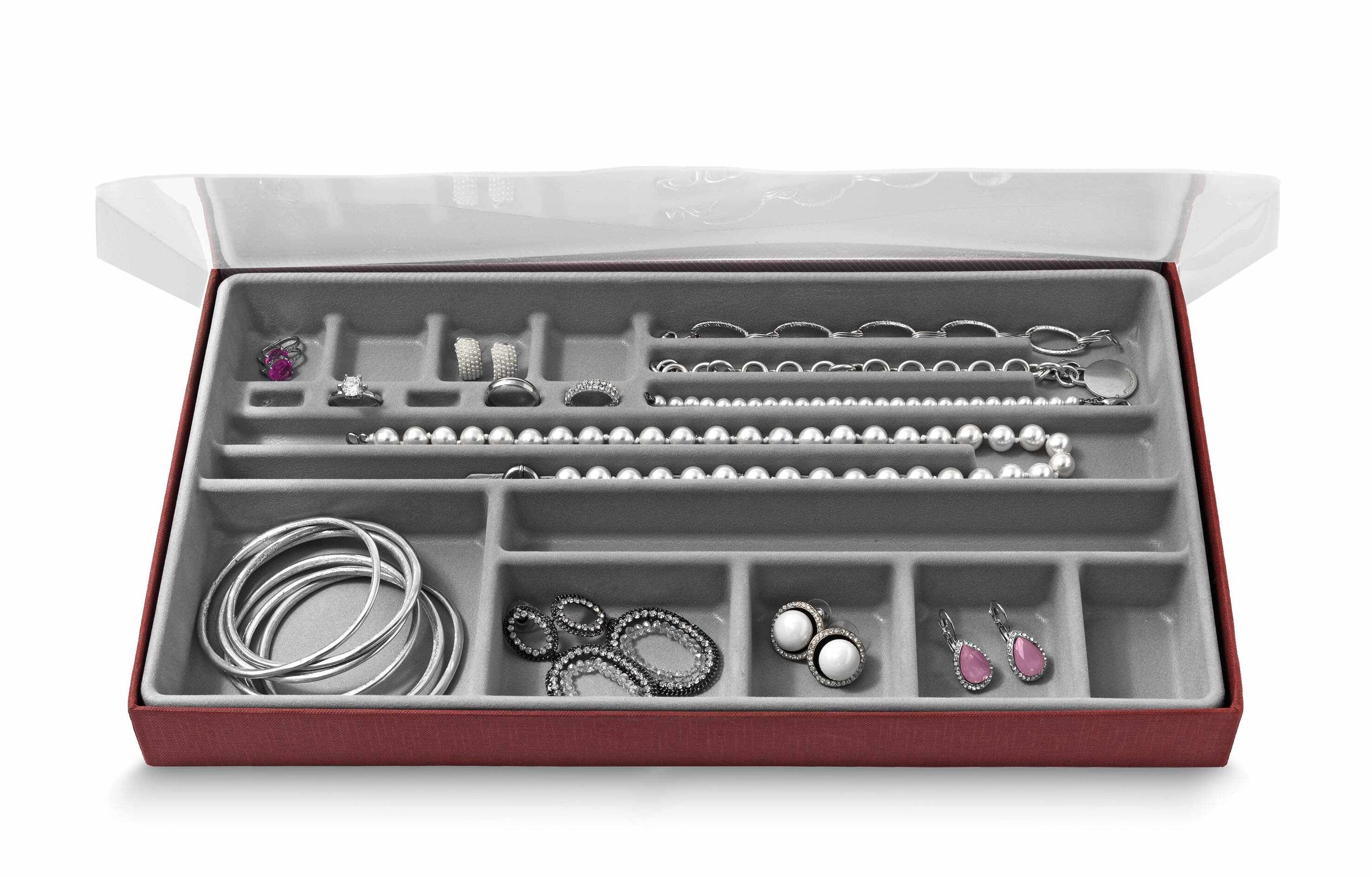 Organizator pentru sertar cu 19 compartimente, Jewel Gri, l37xA21,5xH3,5 cm