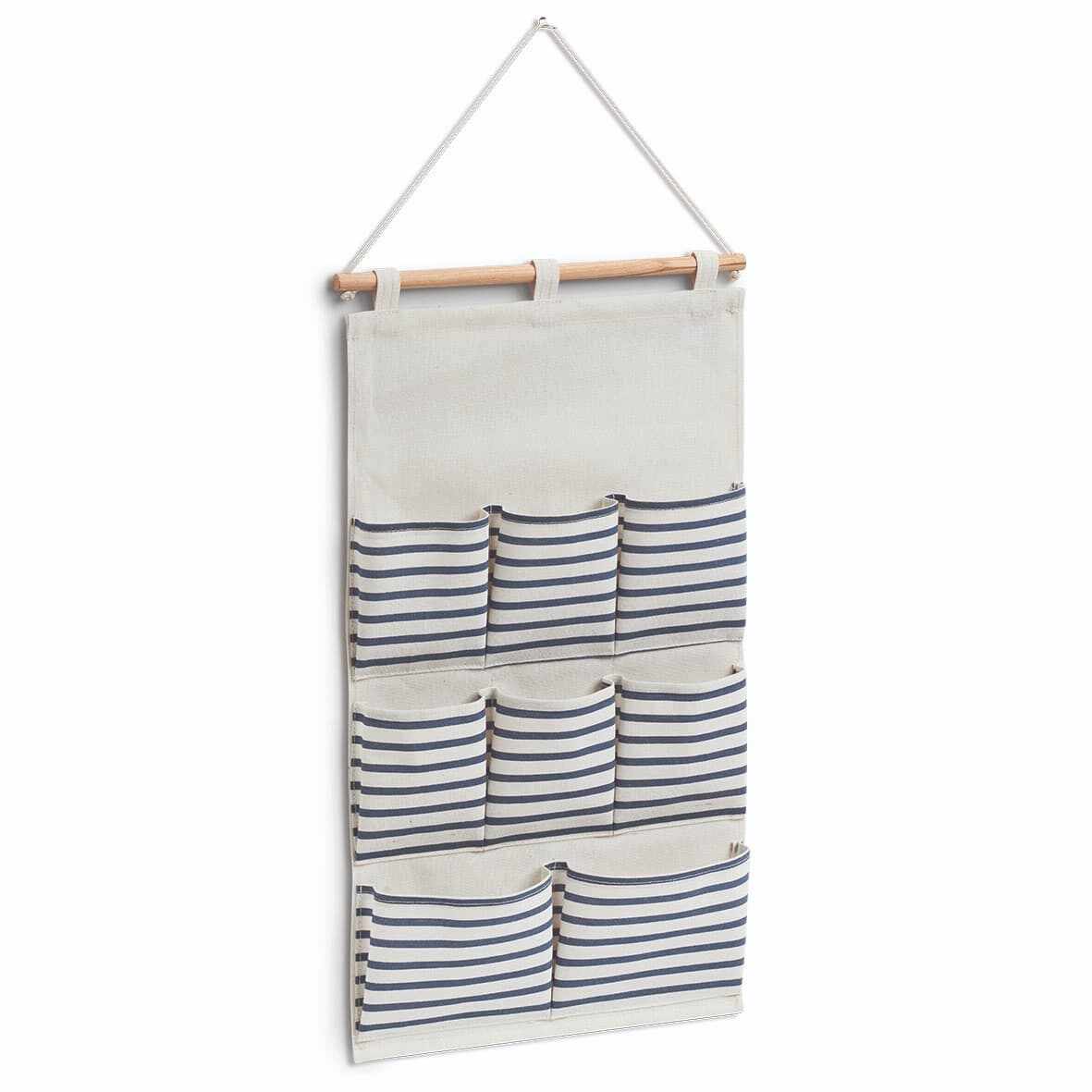 Organizator textil de perete cu 8 compartimente, Stripes Alb / Bleumarin, l35xH60 cm