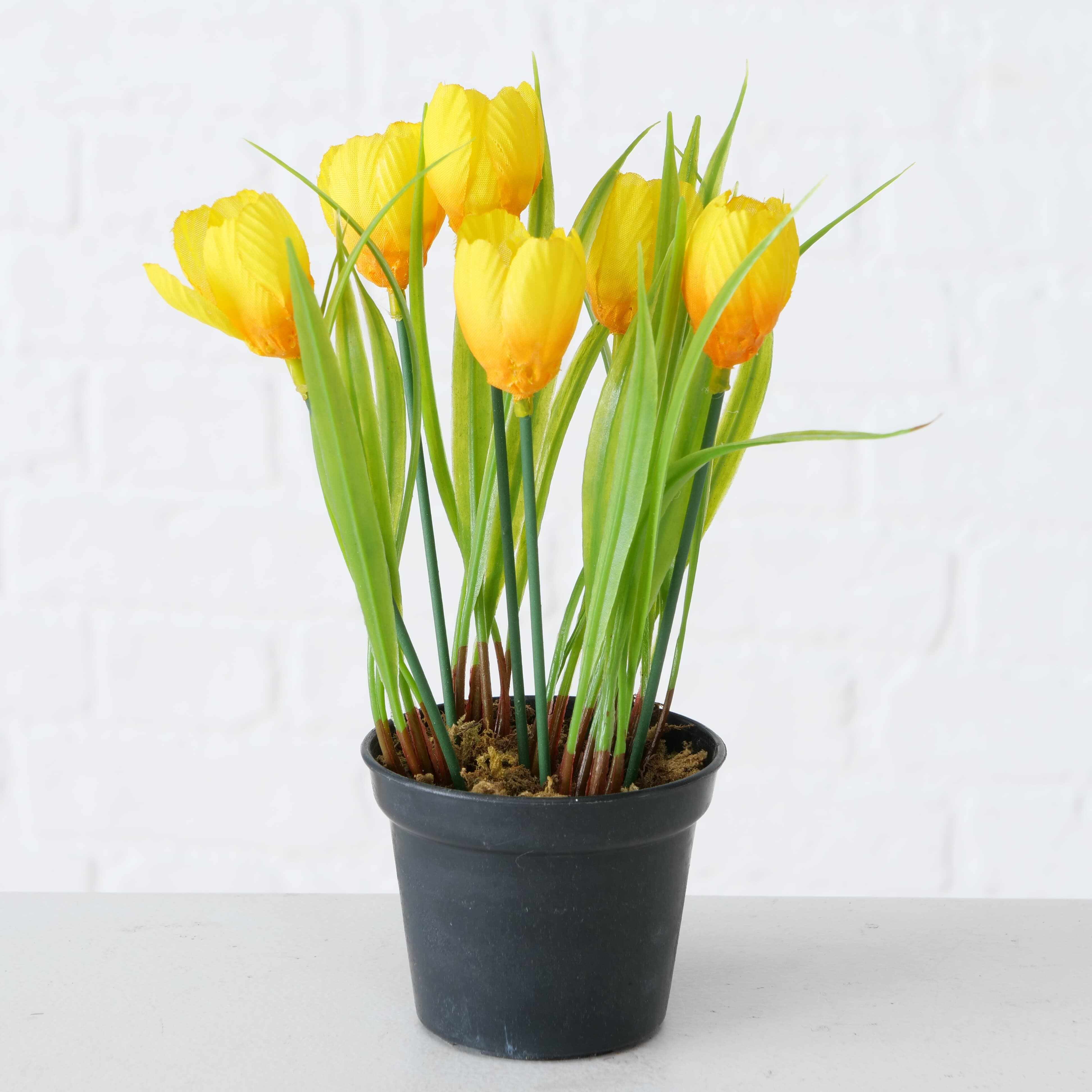 Planta artificiala in ghiveci Tulip Galben / Verde, H20 cm
