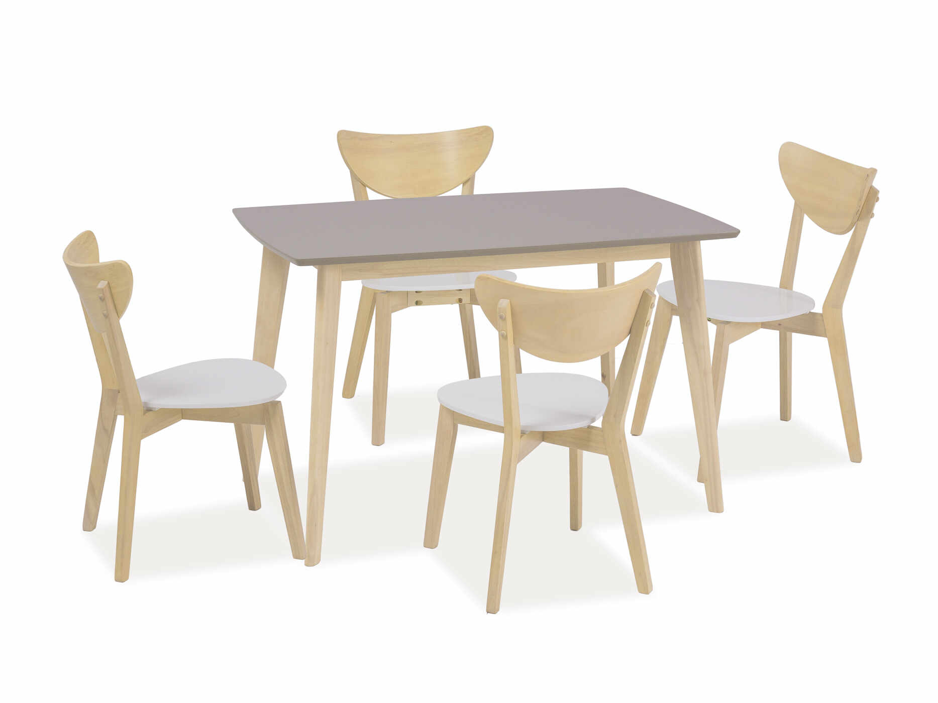 Set masa din MDF si lemn Combo Grej + 4 scaune CD-19 White / Oak, L120xl75xH75 cm