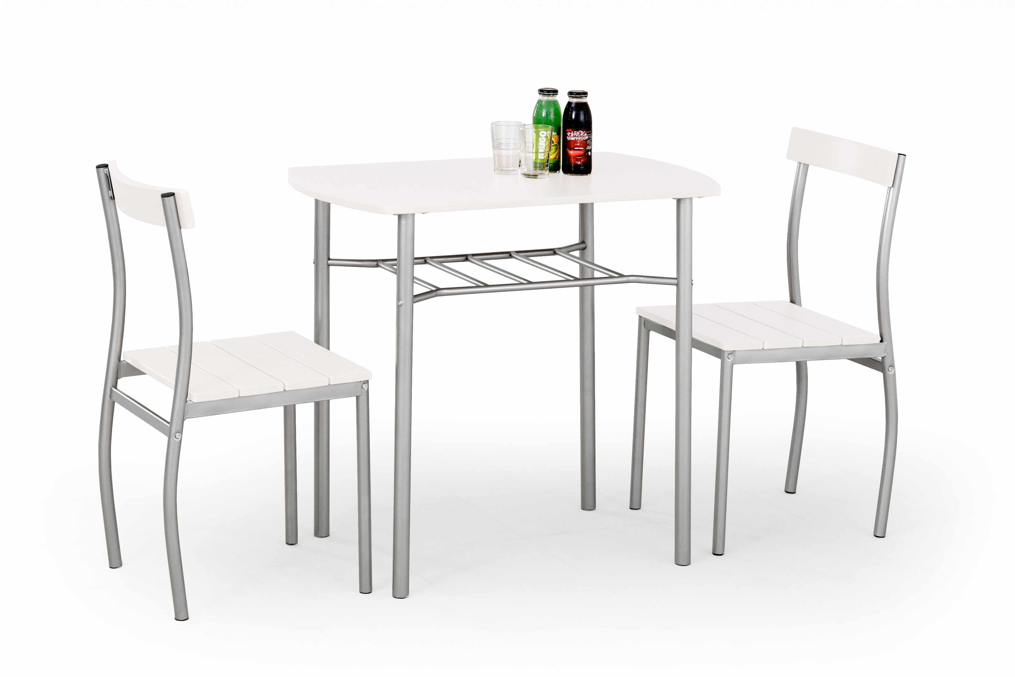 Set masa din MDF si metal + 2 scaune Lance White, L82xl50xH75 cm