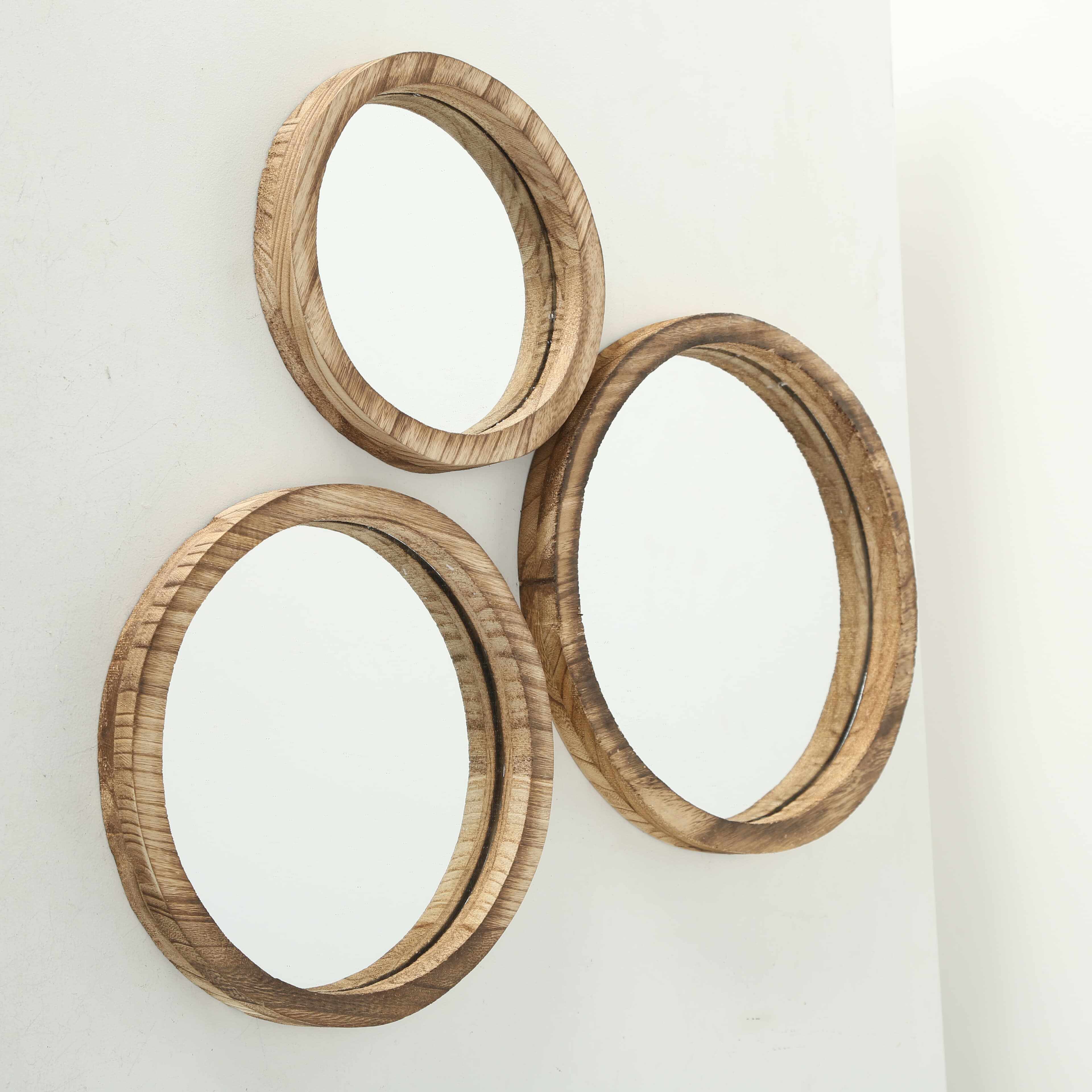 Set 3 oglinzi decorative cu rama din lemn Jones Natural, Ø35 cm / Ø30 cm / Ø25 cm
