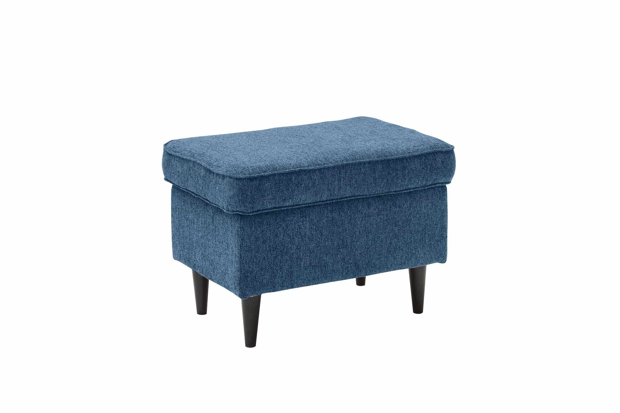 Taburet tapitat cu stofa si picioare din lemn, Oskard Albastru, l63xA42xH43 cm