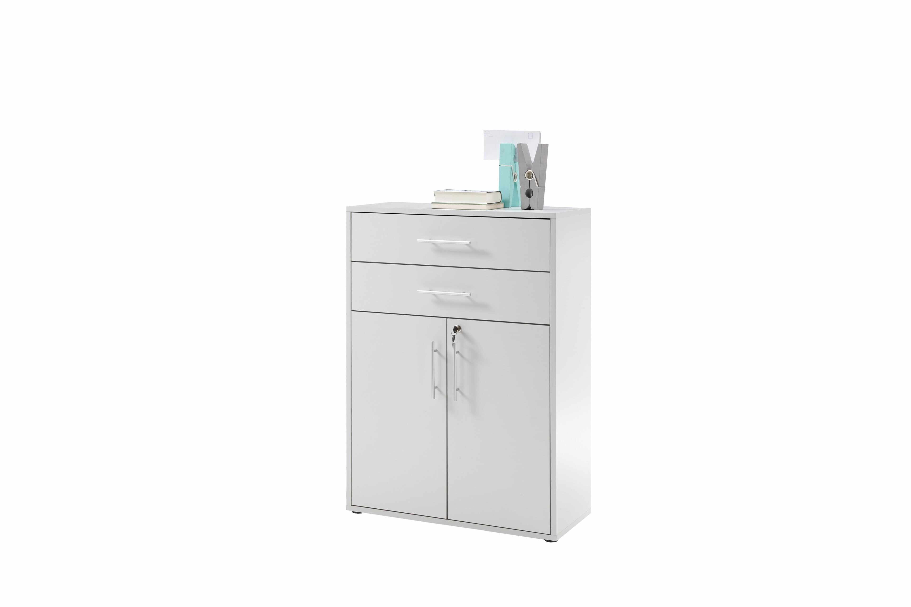 Cabinet din pal, cu 2 sertare si 2 usi Prato Gri deschis, l80xA35xH111 cm
