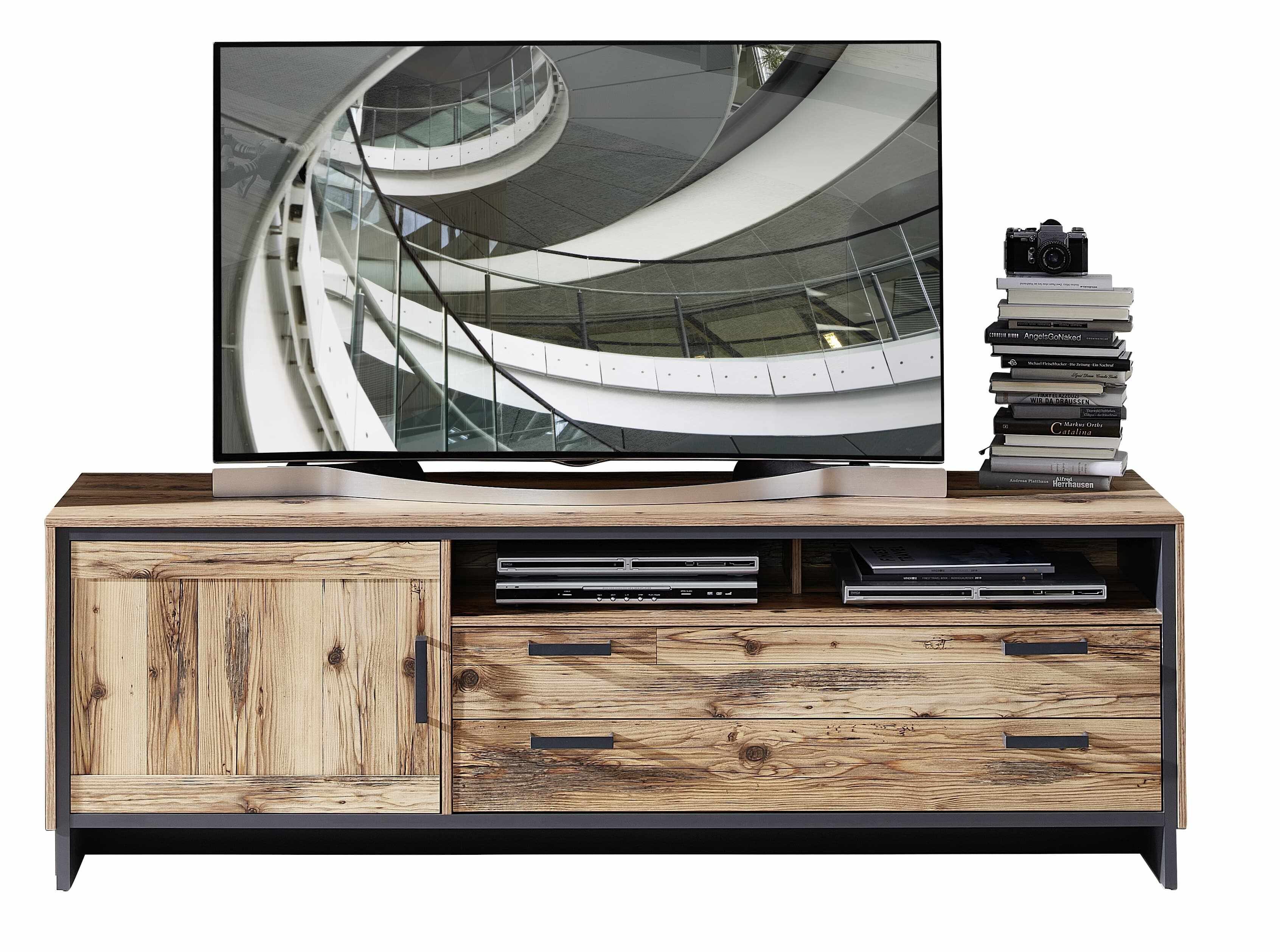 Comoda TV din pal, cu 2 sertare si 1 usa Pato Large Natural / Grafit, l184xA45xH61 cm
