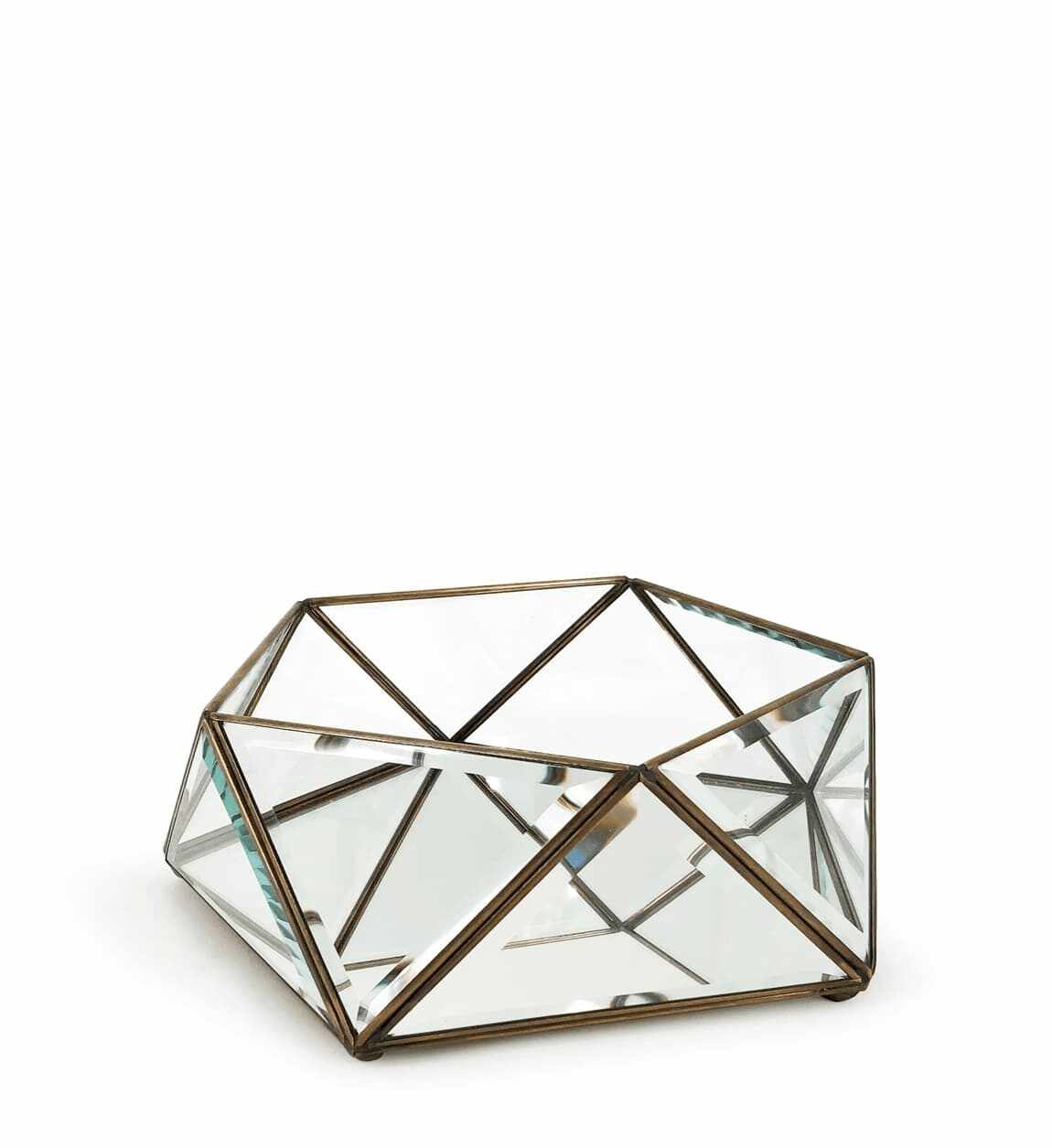 Cutie pentru depozitare din sticla si metal Box Pentagonal, L27xl26xH10 cm